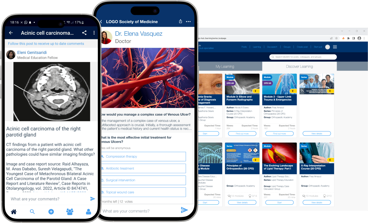 Three screenshots from the MedShr app